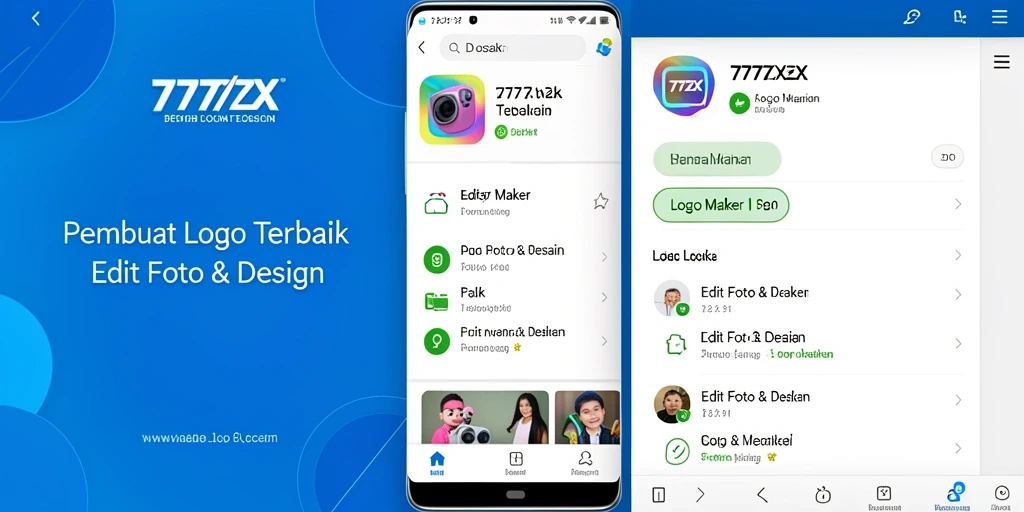 Antarmuka aplikasi 777ZX untuk membuat logo yang intuitif dan menarik.