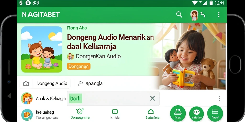 Antarmuka NAGITABET yang ramah anak dengan pemilihan cerita audio.