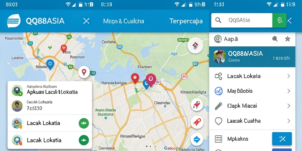 Tampilan antarmuka <strong>QQ88ASIA</strong> yang menampilkan fungsi Lacak Lokasi secara jelas.